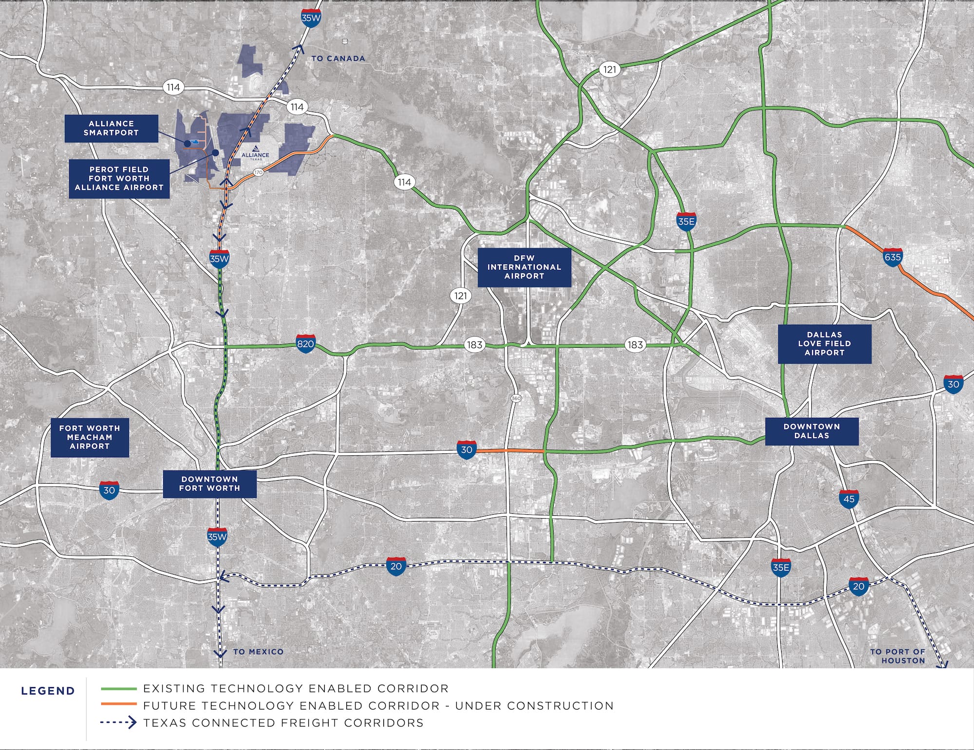 Fort Worth to Dallas Smart Port Map